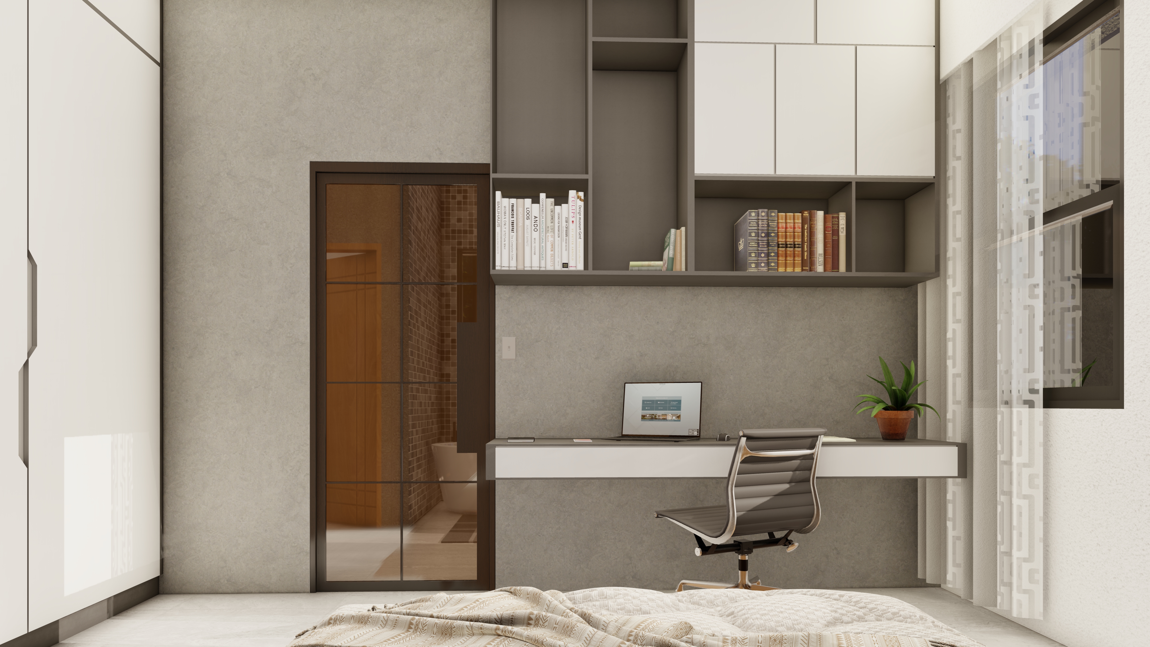 Bedroom with built-in study nook